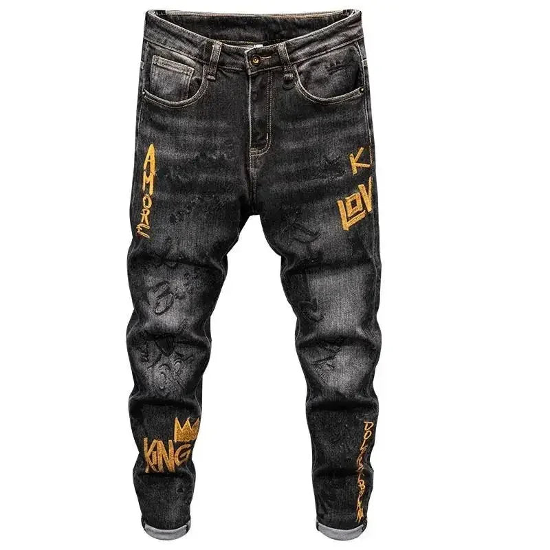 jeans pantalones Man Cowboy Pants Graphic Men's Jeans Embroidery Trousers Star Tight Pipe Skinny Slim Fit Aesthetic 90s Streetwear Winter Kpop Xs