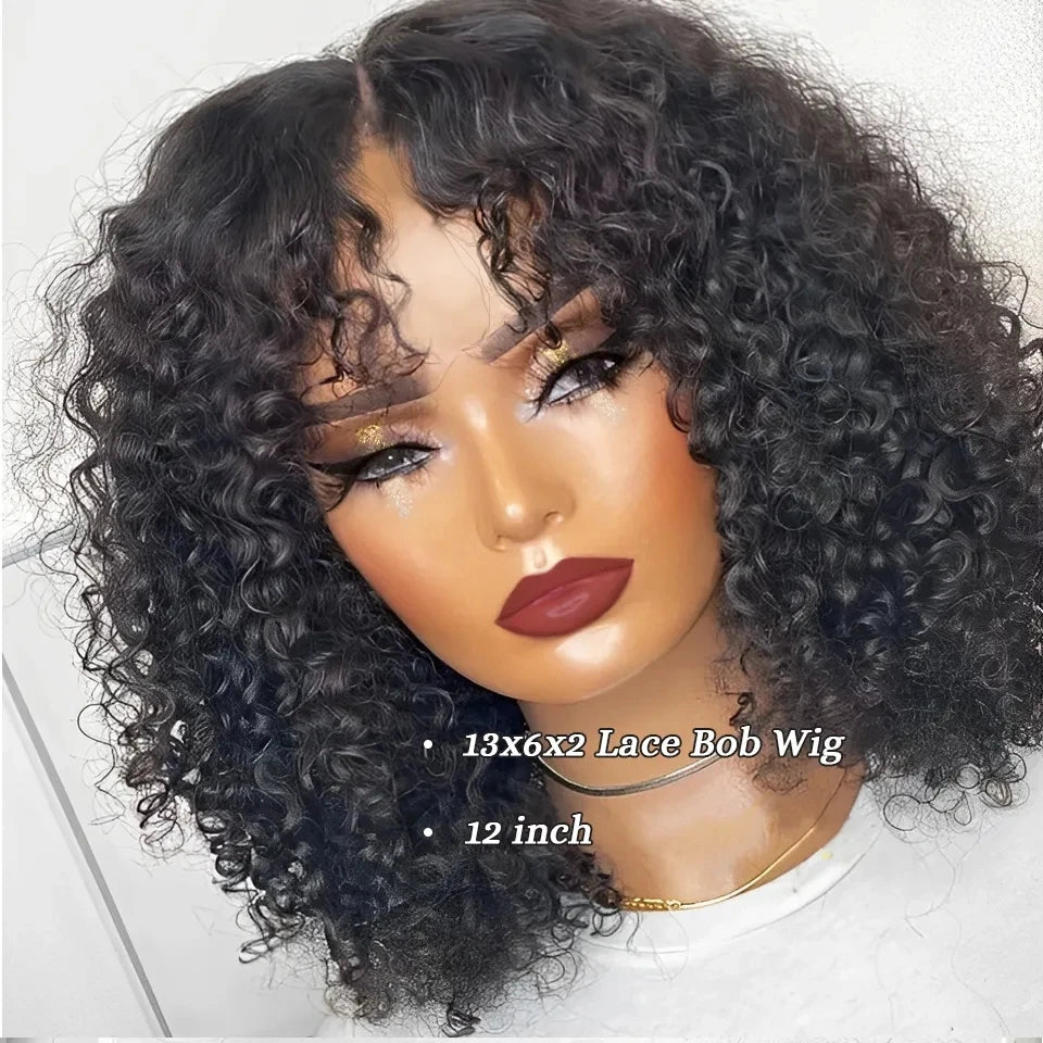 Brazilian Deep Curly Bob Hair Wigs Natural Black Color P4/27 HD Lace Front Part Transparent Highlight Brown Color Remy Hair