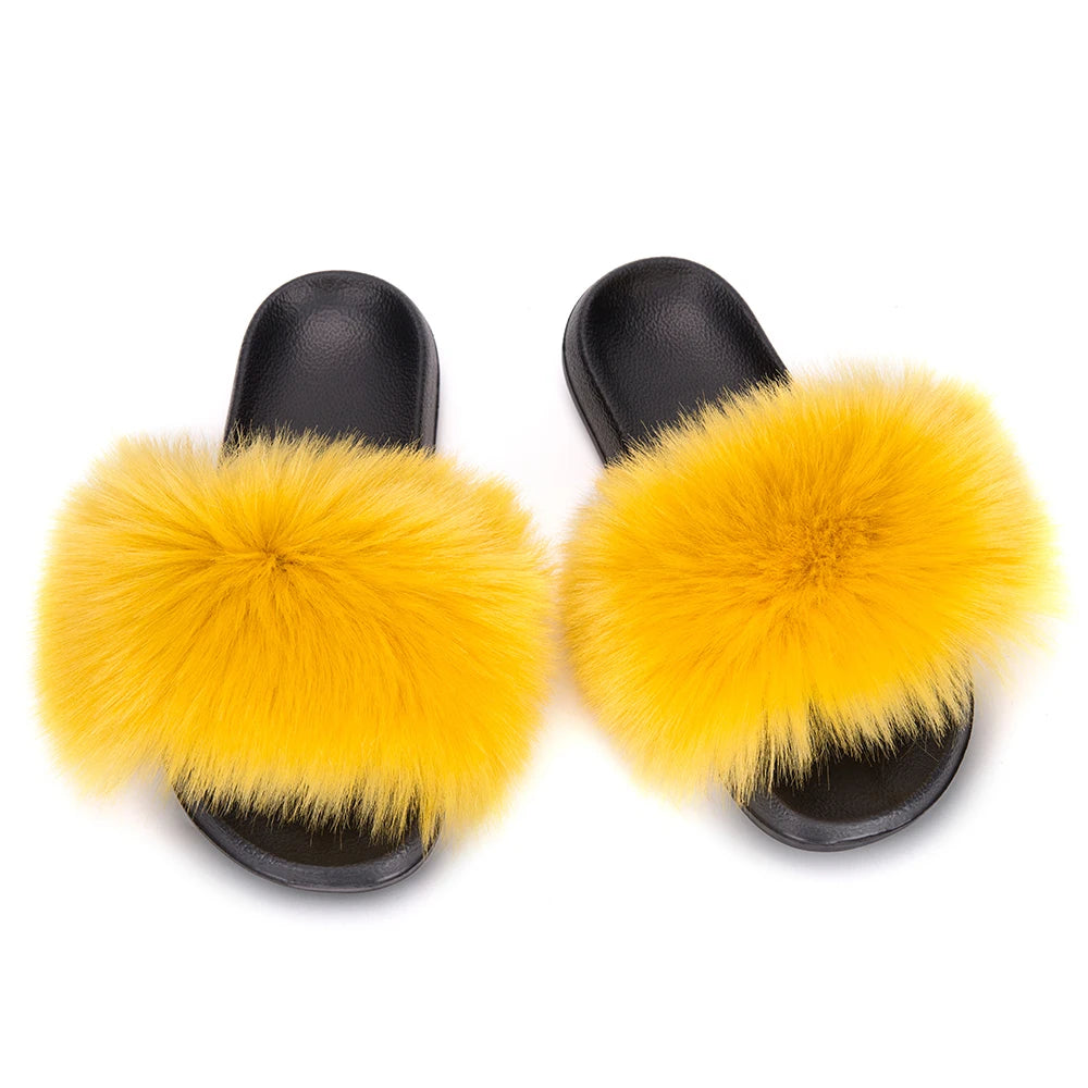 zapatilla MPPM Faux Fur Slippers Fur Slides  Fur Fluffy Sandals Girls Beach Home Plush Sliders Furry Flip Flops Women Shoes Woman