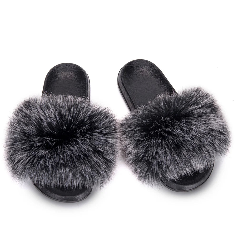 zapatilla MPPM Faux Fur Slippers Fur Slides  Fur Fluffy Sandals Girls Beach Home Plush Sliders Furry Flip Flops Women Shoes Woman