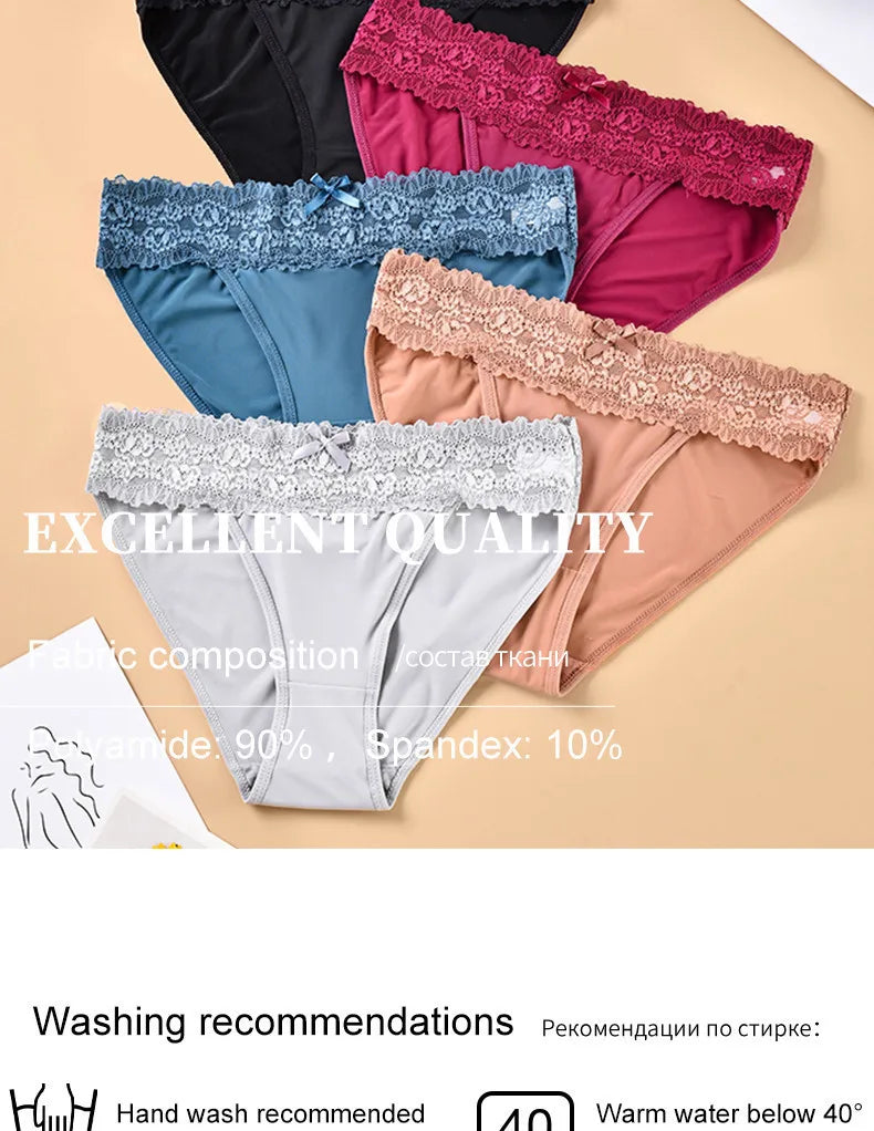 Sexy Lace Women Underwear Mid Waist Breathable Panties Solid Color Seductive Embroidered Briefs Soft Comfortable Girl Lingerie