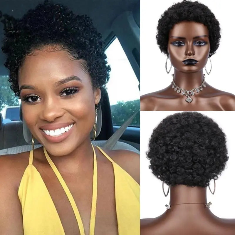 Fashion Short Kinky Curly Wig for Black Women Blonde To Black Synthetic Afro Curly Wig Natural As Real Hair Cosplay Party Peruca