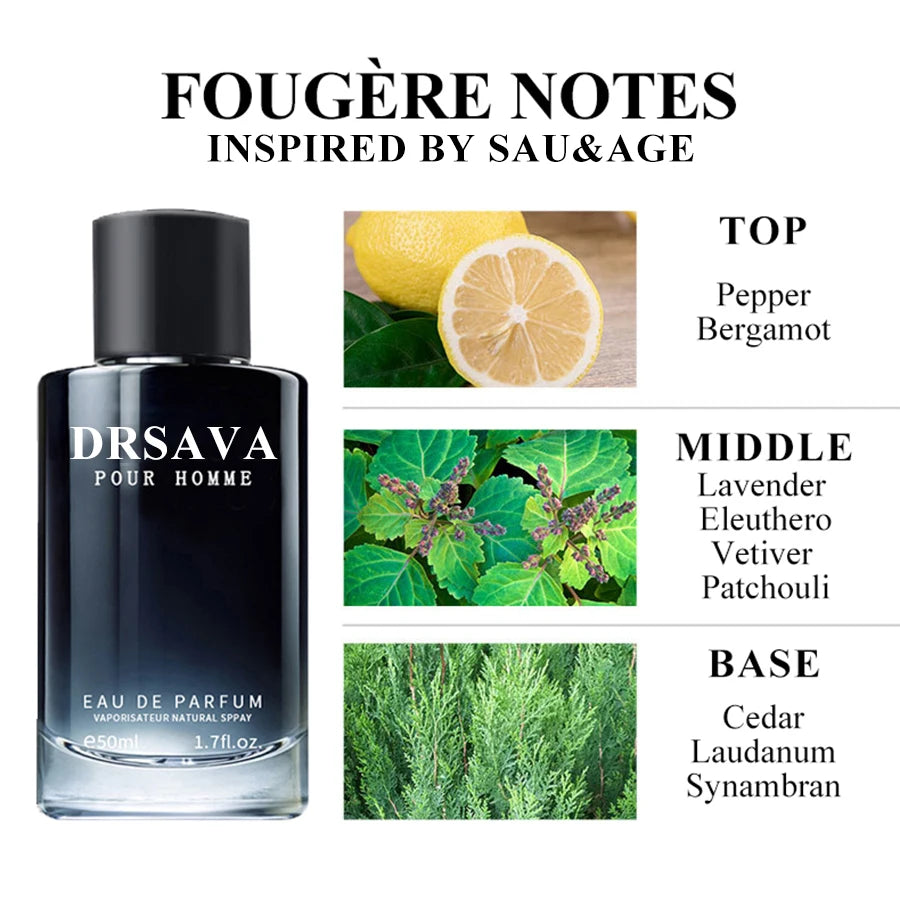 perfumes 50ML 1.7FL.OZ DRSAVA Fougere Perfume for Men, Feronomas Lavender Cedar Fragrance, Long Lasting Eau de Parfum Perfume Hombre