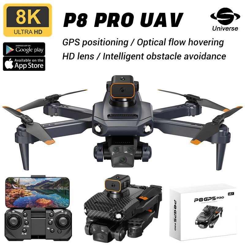 drone New P8 PRO Five Lens Drone 8k High-Definition Aerial Photography GPS Positioning Folding Remote Control Flying Toy