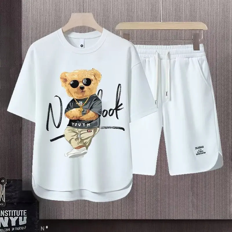 short Summer Men Clothing Tracksuit Sets Japan Fashion Harajuku Tracksuit Men 2 Piece Set Casual Short Sleeve T Shirts+Shorts