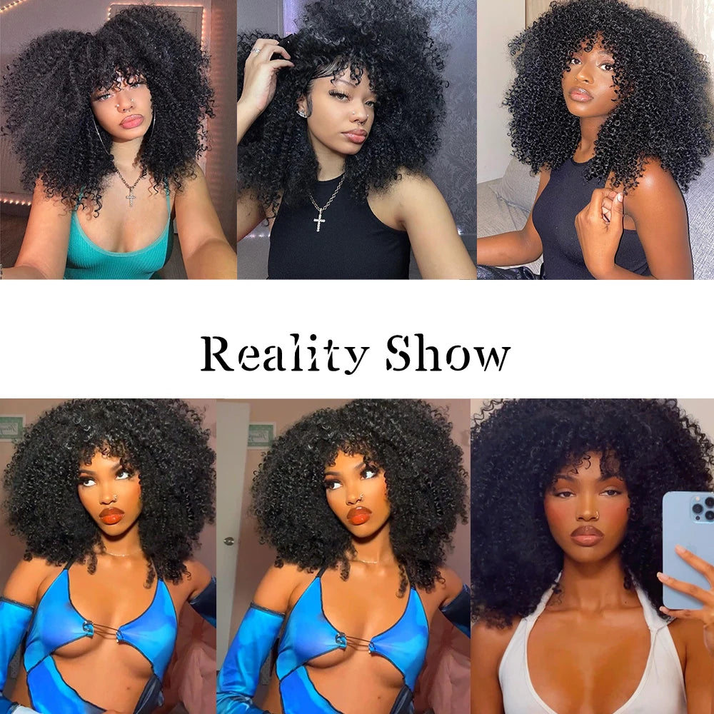 Curly Wigs With Bangs Afro Curly Wigs for Black Women Large Bouncy and Soft Natural Synthetic Wigs for Daily Party Cosplay