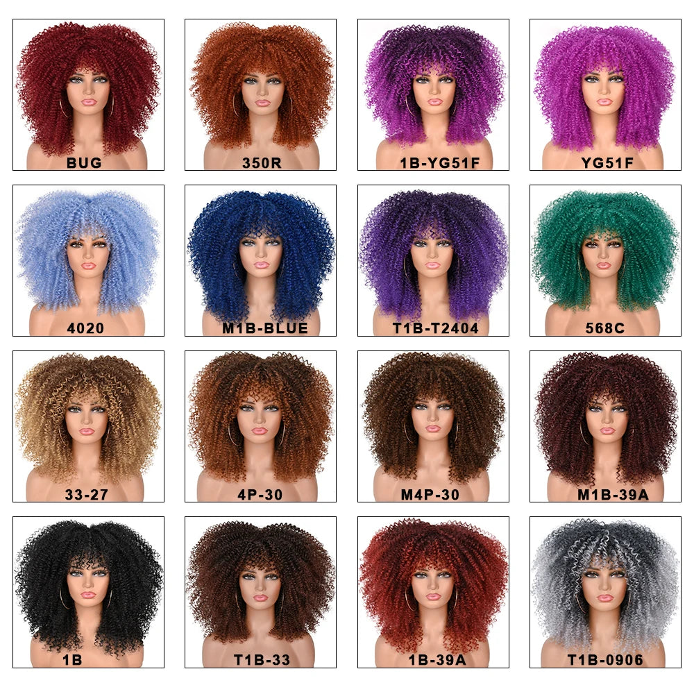 Curly Wigs With Bangs Afro Curly Wigs for Black Women Large Bouncy and Soft Natural Synthetic Wigs for Daily Party Cosplay