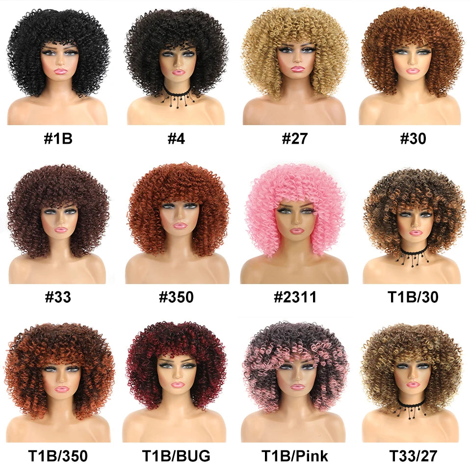 Afro Short Curly Wigs Synthetic Natural Heat Resistant Wigs 14 Inches Pelucas Para Mujer Short Curly Wigs For Afro Woman