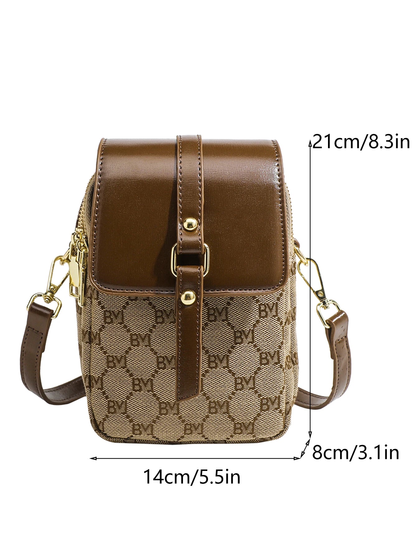 Women's checkered diagonal cross small round bag, retro contrasting flip shoulder bag