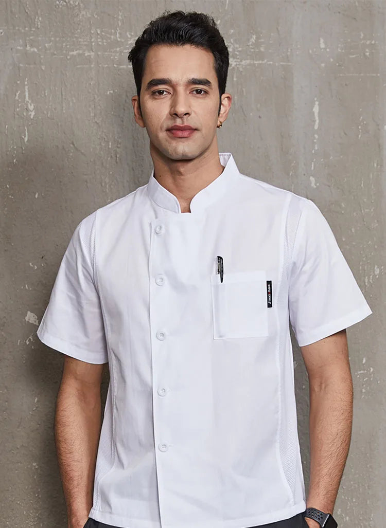 ropas de cocina ,chef Double Breasted Chef Coat Short Sleeves Restaurant Hotel Cook Uniform Kitchen Cooking Jacket Cafe Bakery Work Shirt Breathable