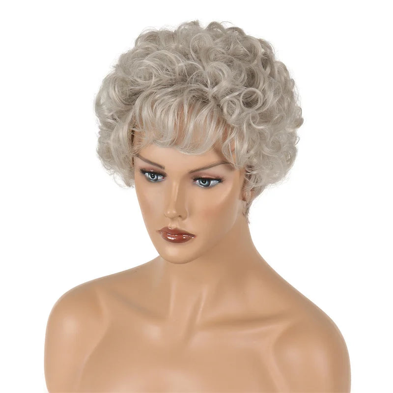 Grey Short  Wigs Curly Hair Wigs for Women Full Bangs  Heat Resistant  Peluca Sythetic  Fiber