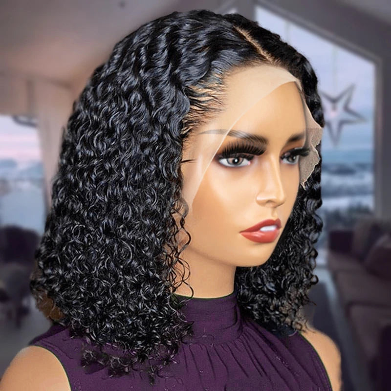 Peluca Short Bob Water Wave Perruque Raw Brazilian Virgin Human Hair Full 360 Hd Lace Front Frontal Wigs  For Black Women Peruca