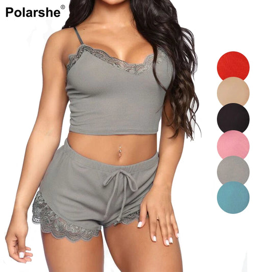 Women Pajama Sets Sexy Lace Sleeveless Soft Pajamas Comfortable V-Neck Sleepwears  Female Nightgown Night Wear Satin Nightdress