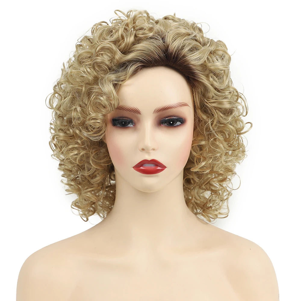 Brown Short Curly Synthetic Bob Wigs for Women Afro Kinky Curly Hair Fancy Dress Party Wig Pelucas