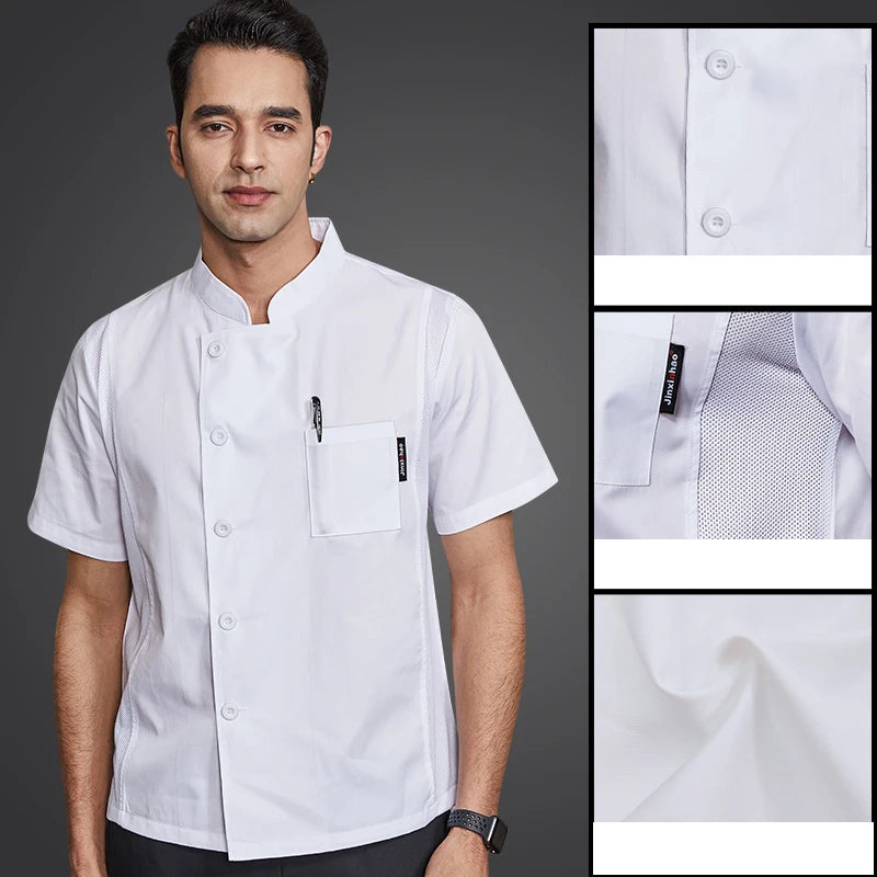 ropas de cocina ,chef Double Breasted Chef Coat Short Sleeves Restaurant Hotel Cook Uniform Kitchen Cooking Jacket Cafe Bakery Work Shirt Breathable