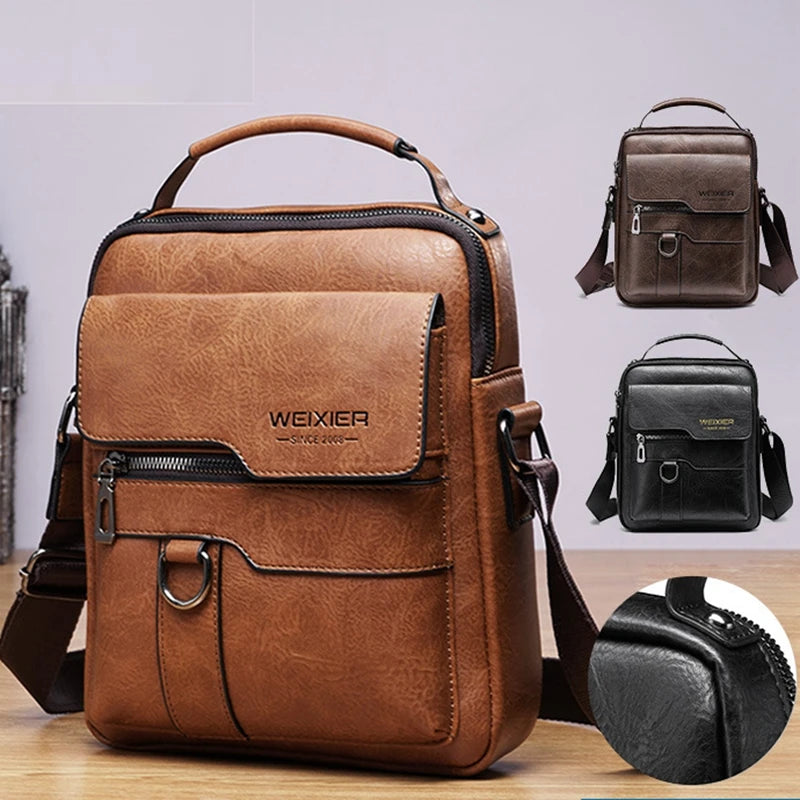 Crossbody Bag For Men's Shoulder Bags Retro Vertical Portable Business Male Bags Casual Leather Shoulder Bag