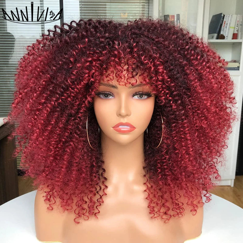 Curly Wigs With Bangs Afro Curly Wigs for Black Women Large Bouncy and Soft Natural Synthetic Wigs for Daily Party Cosplay