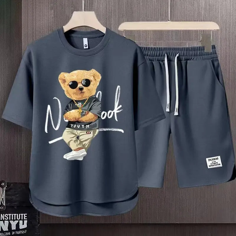 short Summer Men Clothing Tracksuit Sets Japan Fashion Harajuku Tracksuit Men 2 Piece Set Casual Short Sleeve T Shirts+Shorts