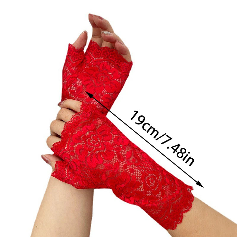 Womens Sexy Lace Gloves Sunscreen Short Gloves Fingerless Lace Driving Cycling Gloves Spring And Summer Mittens Accessories