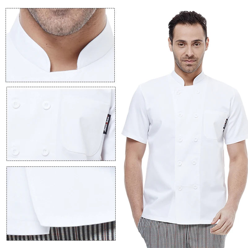 ropas de cocina ,chef Double Breasted Chef Coat Short Sleeves Restaurant Hotel Cook Uniform Kitchen Cooking Jacket Cafe Bakery Work Shirt Breathable