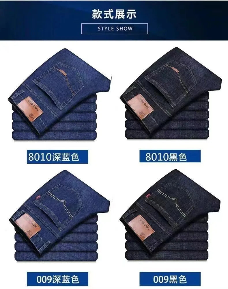 Pantalones vaqueros elásticos finos para hombre, Pantalones rectos sueltos informales, talla grande, Verano