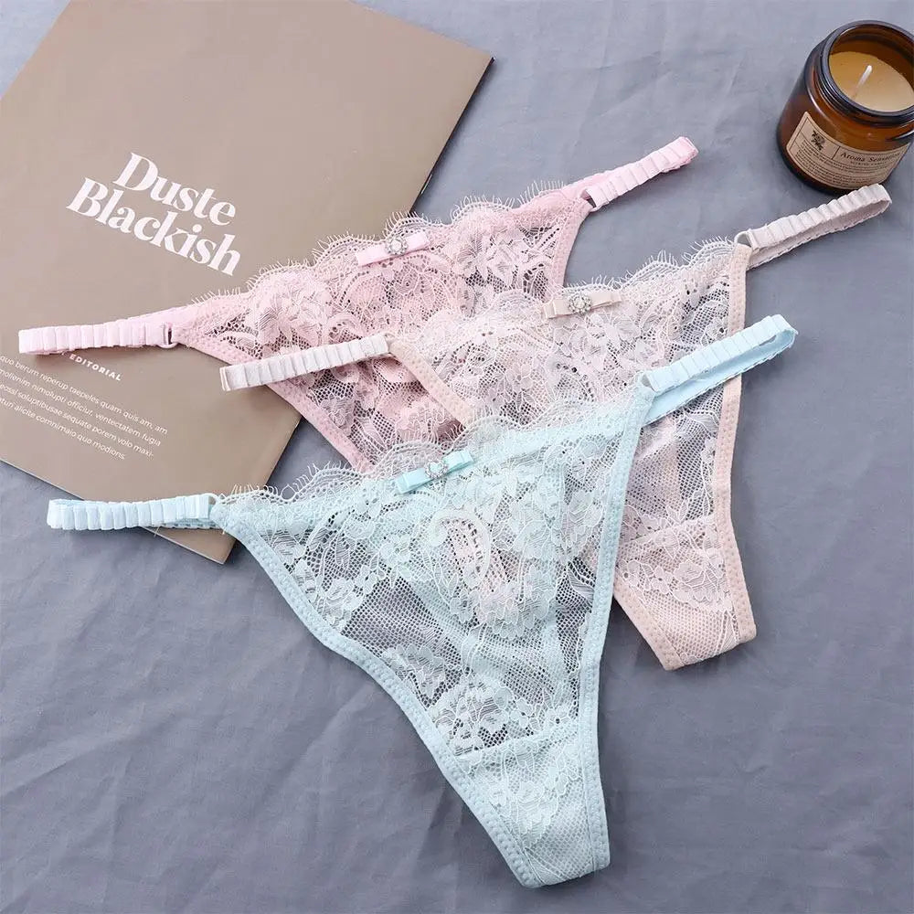 Transparent Temptation Sexy Underpant Hollow Cotton Crotch Low Waist Flower G-strings Female Briefs Panties Lace Thong