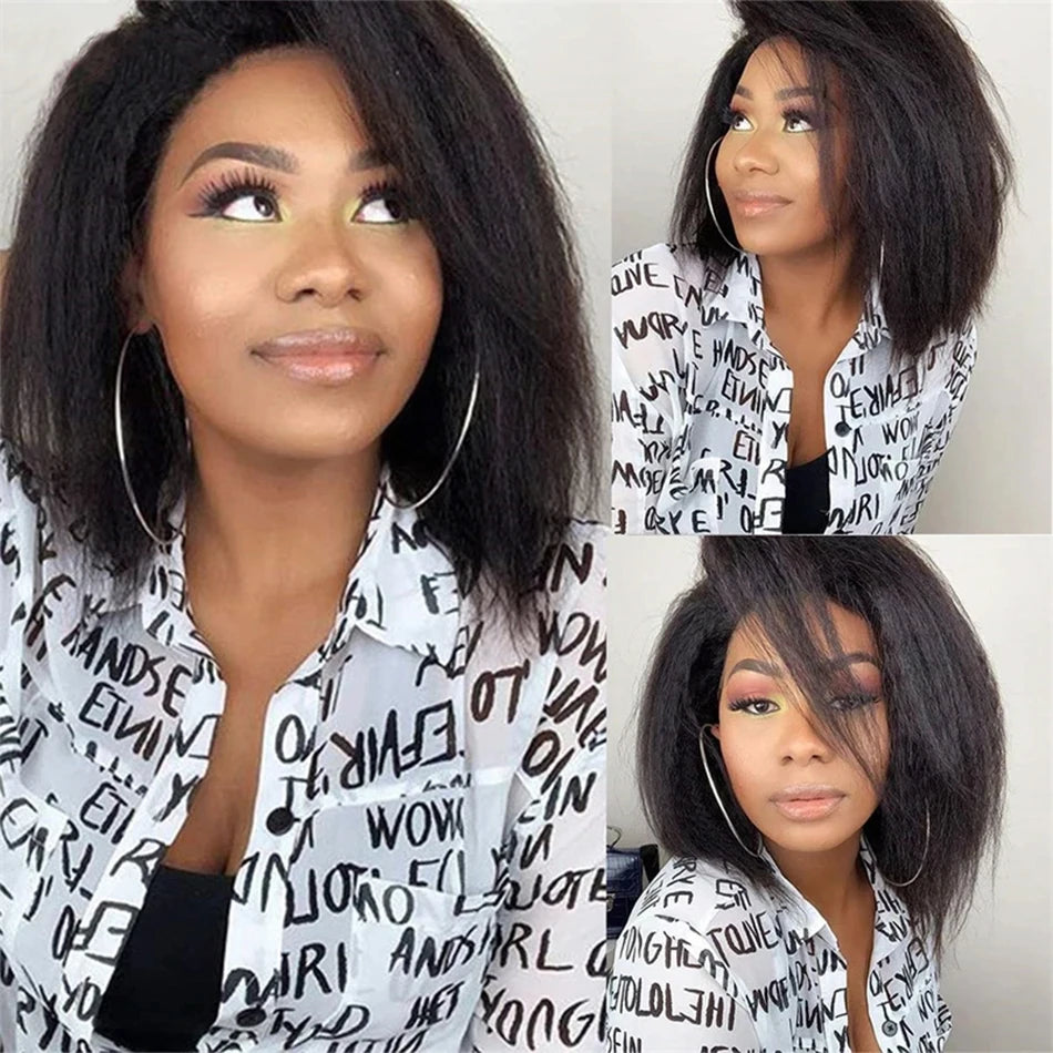 Kinky Straight Short Bob Wigs 100% Natural Human Hair Wigs 13x4 Transparent Lace Frontal Wig For Black Women Wholesale On Sale