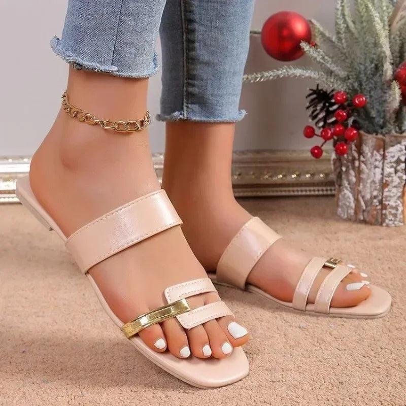 zapatos de verano Women's Square Toe Slippers New Summer Shoes for Women Outdoor Casual Plus Size Women's Open Toe Flat Slippers Women Sandals