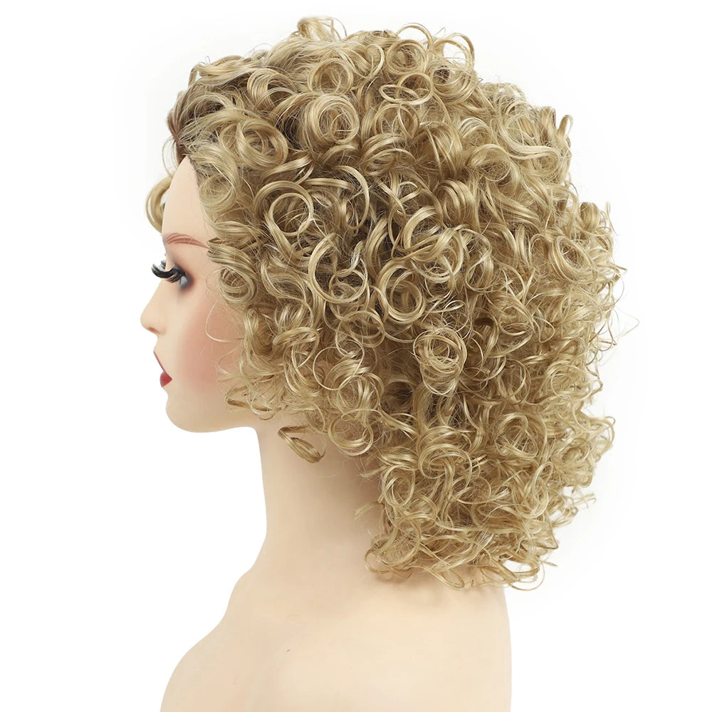 Brown Short Curly Synthetic Bob Wigs for Women Afro Kinky Curly Hair Fancy Dress Party Wig Pelucas