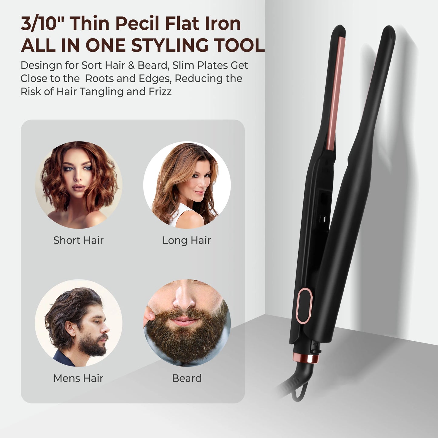 Alisadora Small Flat Iron for Short Hair Pencil Flat Iron Mini Hair Straightener Ceramic Beard Straightener Tiny Hair Straightening Iron