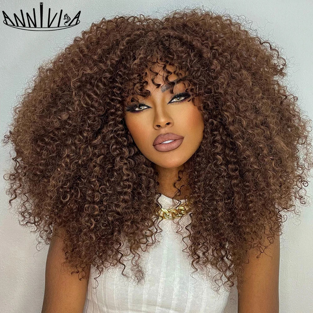 Curly Wigs With Bangs Afro Curly Wigs for Black Women Large Bouncy and Soft Natural Synthetic Wigs for Daily Party Cosplay