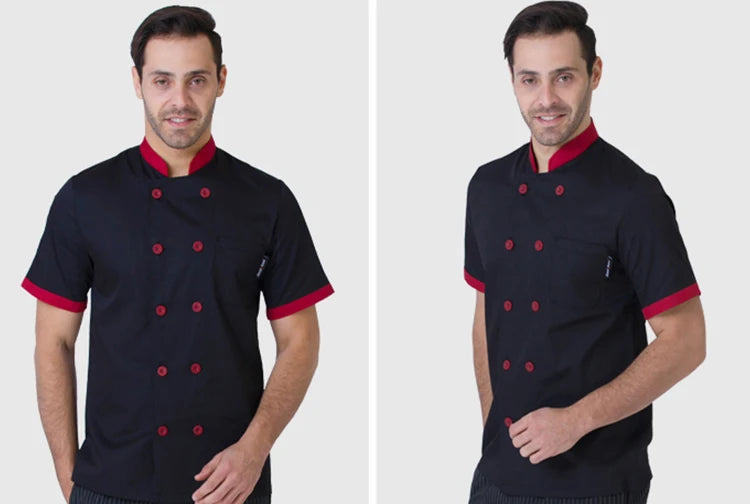 ropas de cocina ,chef Double Breasted Chef Coat Short Sleeves Restaurant Hotel Cook Uniform Kitchen Cooking Jacket Cafe Bakery Work Shirt Breathable