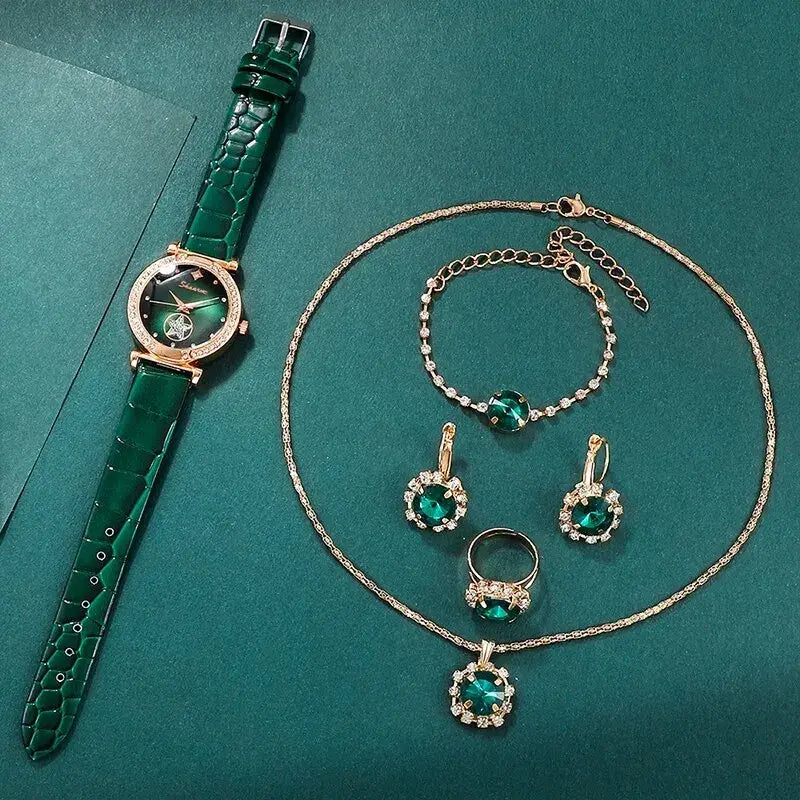 Relojes set ,Green Luxury Quartz Watch Set