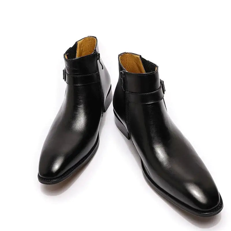 zapatilla italiano Men's Italian Leather Dress Boots With Zipper & Buckle