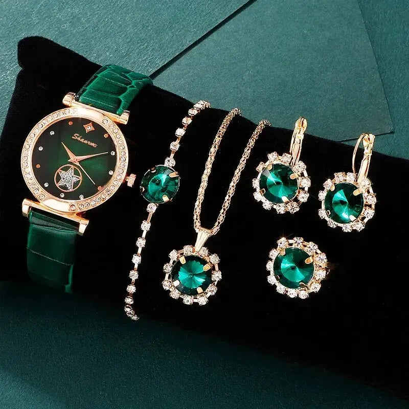 Relojes set ,Green Luxury Quartz Watch Set