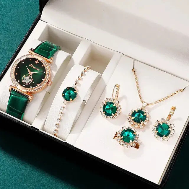 Relojes set ,Green Luxury Quartz Watch Set